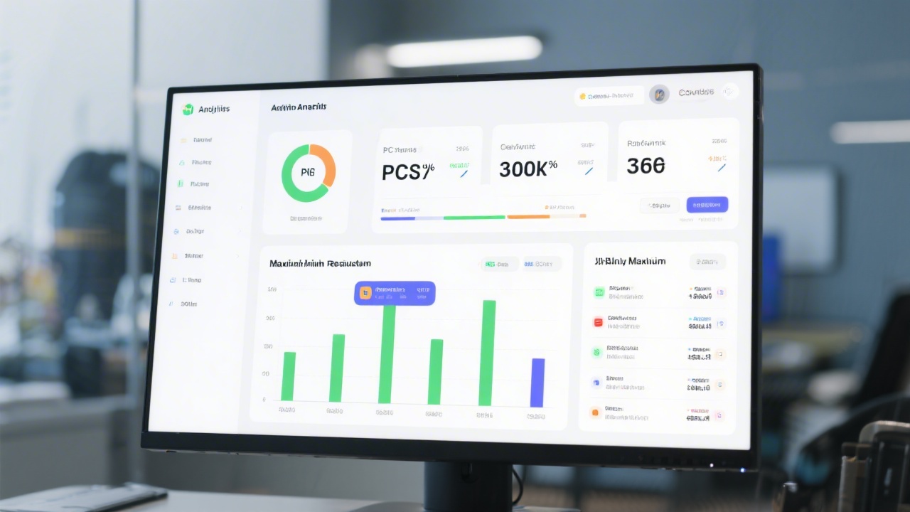 Close-up of a report dashboard on a laptop, showing PPC KPIs, conversion rates, and budget pacing in euros, with a clean analytic interface